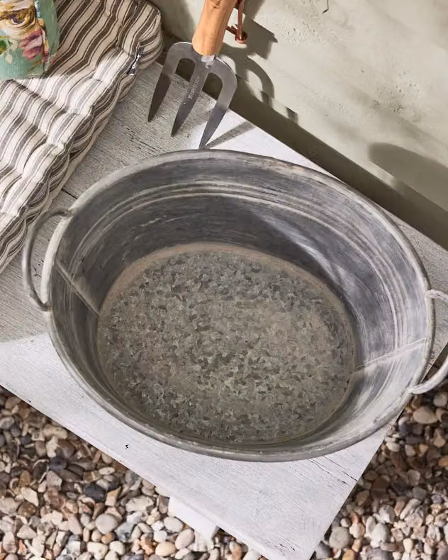 Dibor Vintage Grey Galvanised Steel Trough Bucket Flower Pot with Handles, Diameter: 29 cm, Height: 47 cm – 3