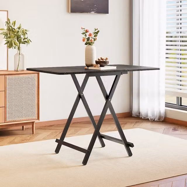 Livingandhome Black Foldable Wooden Dining Table for Patio and Picnic, W: 100 cm, D: 60 cm, H: 60 cm