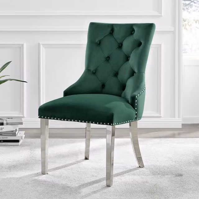 FurnitureboxUK Novara 100cm Silver Glass Dining Table with 4 Green Belgravia Chairs