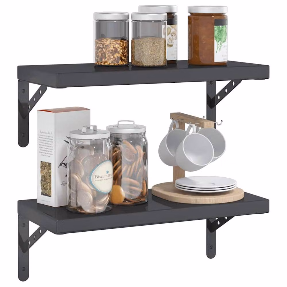 Berkfield Home Black Stainless Steel Wall Mounted Shelves, 2 Pack, W: 50 cm, D: 23.5 cm – 3