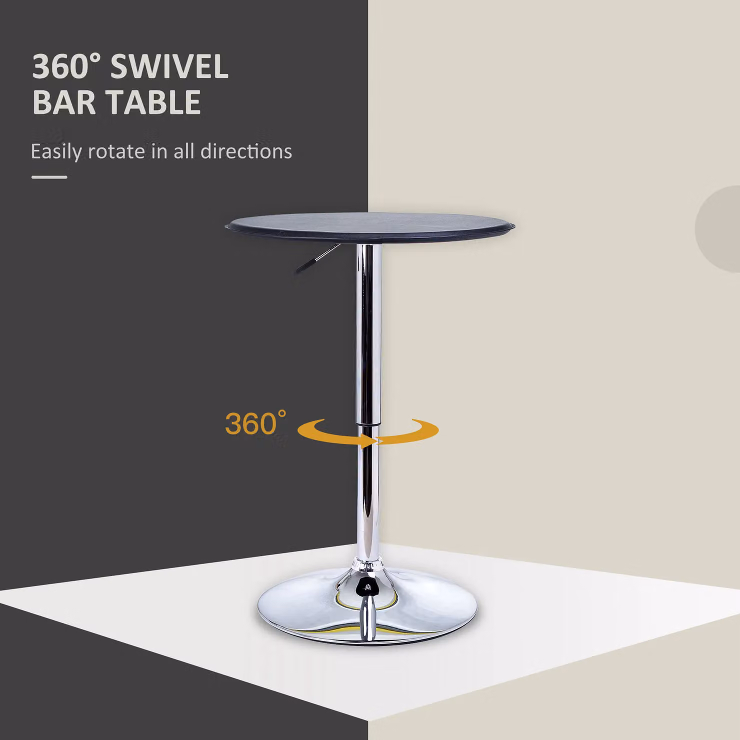 HOMCOM Adjustable Round Bistro Bar Table with Black PU Leather Top and Steel Base – 4