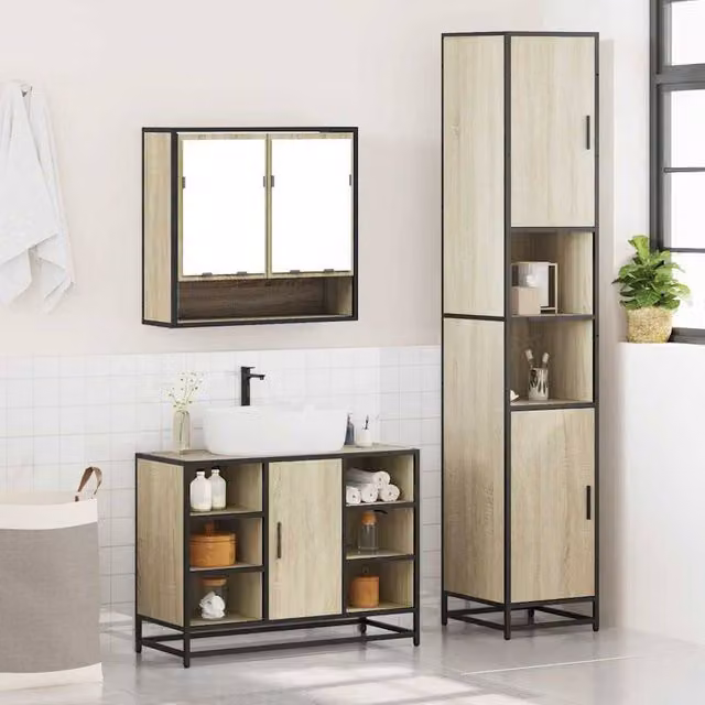 Berkfield Home 3 Piece Bathroom Furniture Set in Beige Sonoma Oak – 1