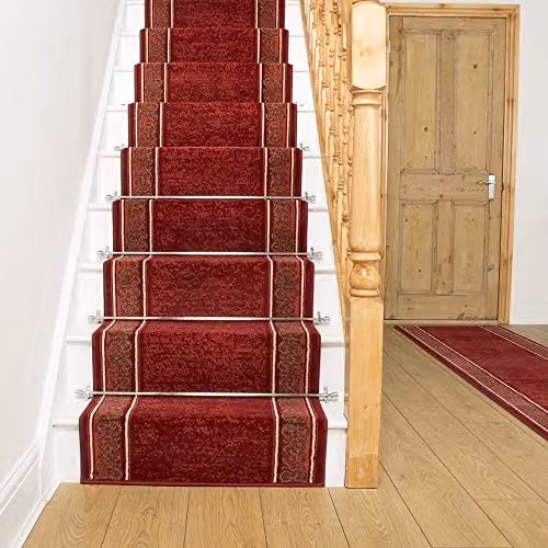 runrug Tribal Stair Runner Carpet in Red, W: 70 cm, L: 660 cm – 2