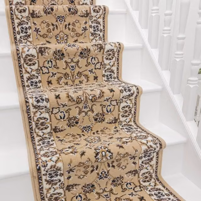 runrug Traditional Stair Runner Carpet in Tan, W: 60 cm, L: 480 cm