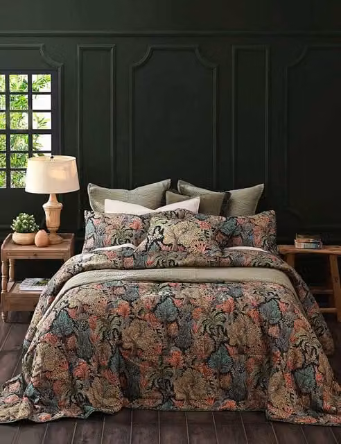 MM Linen Anders Bedspread Set in Olive Green, Cotton Rich Linen Blend