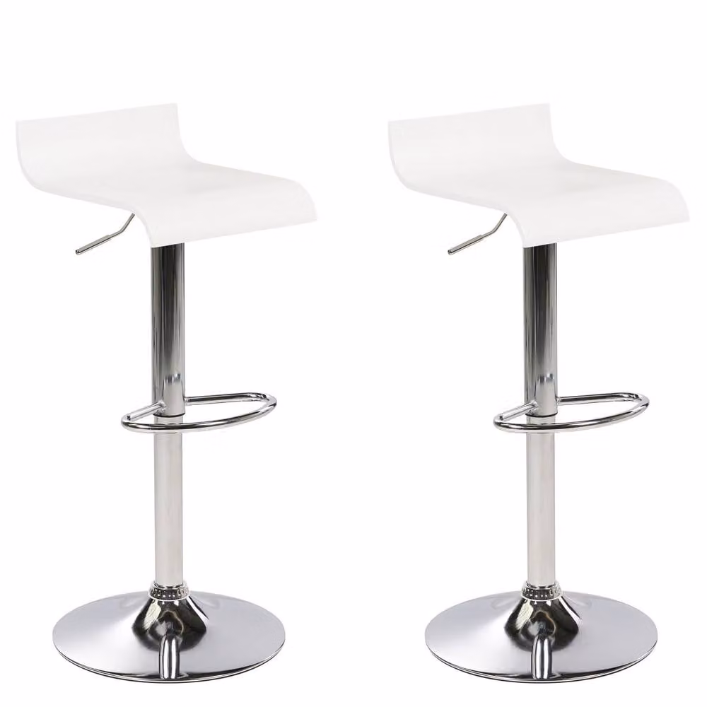 Wyld and Coco Set of 2 White Gas-Lift Bar Stools with 360 Degree Swivel and Footrest – 2