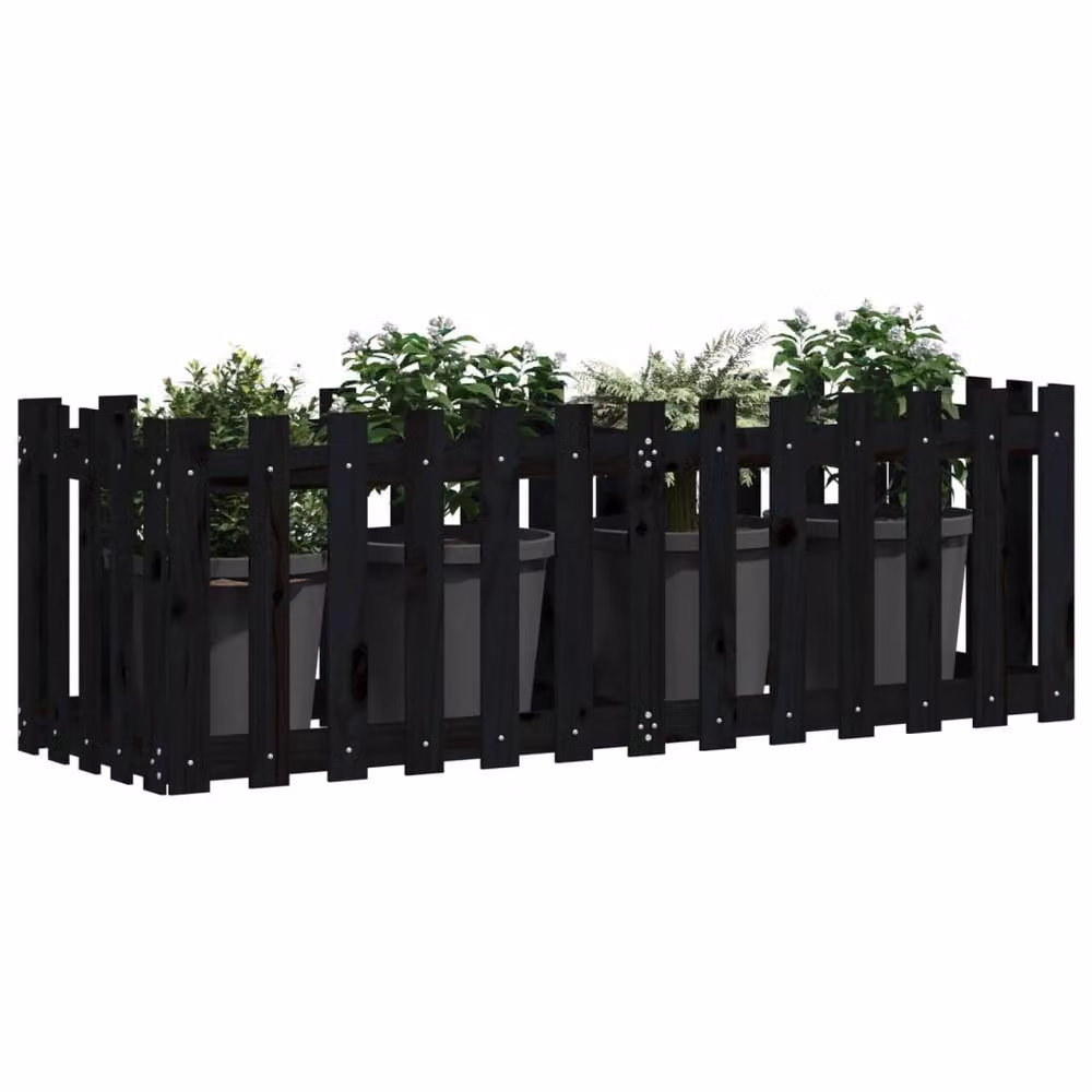 Berkfield Home Garden Raised Bed with Fence Design in Black, Solid Wood and Plastic, W/D/H: 150 x 50 x 50 cm – 3