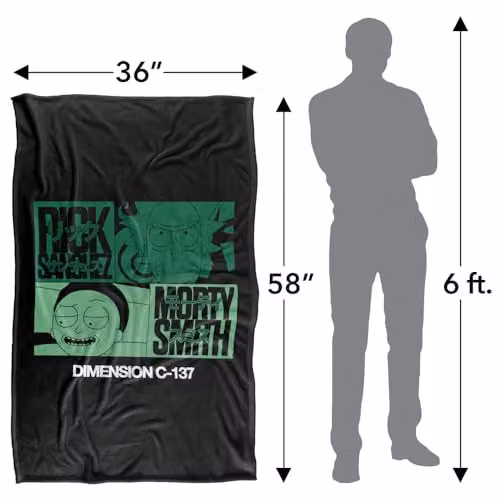 Warner Bros. Rick and Morty C137 Manga Super Soft Fleece Throw Blanket, Multicolour, W: 91.44 cm x D: 147 cm – 4