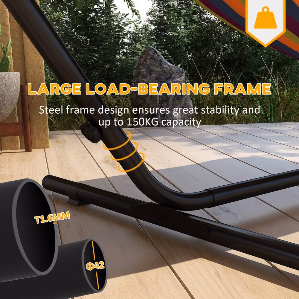 OUTSUNNY Hammock Stand with Side Tray and Steel Frame, Black – 3