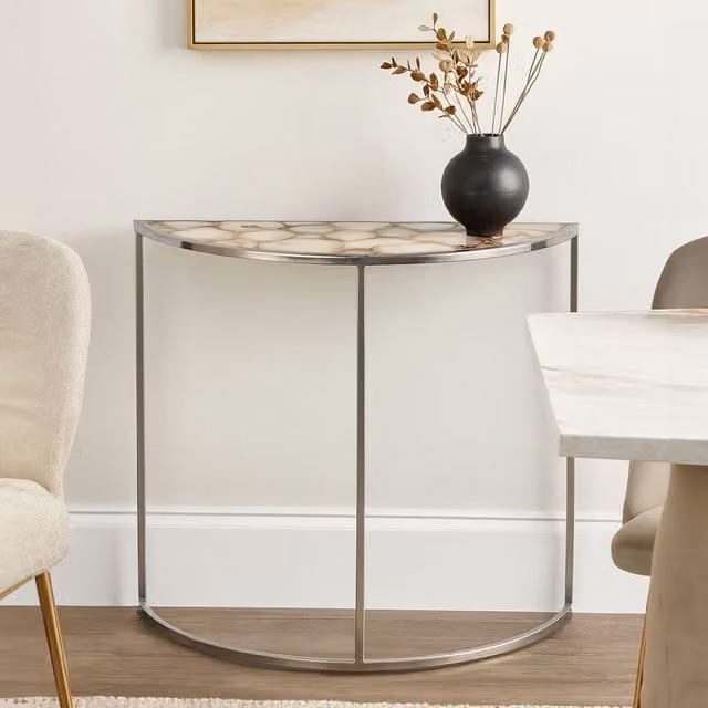 Orsina Modern Half Moon Console Table with White Agate Stone Top, W/D/H: 120 x 31 x 80 cm – 1