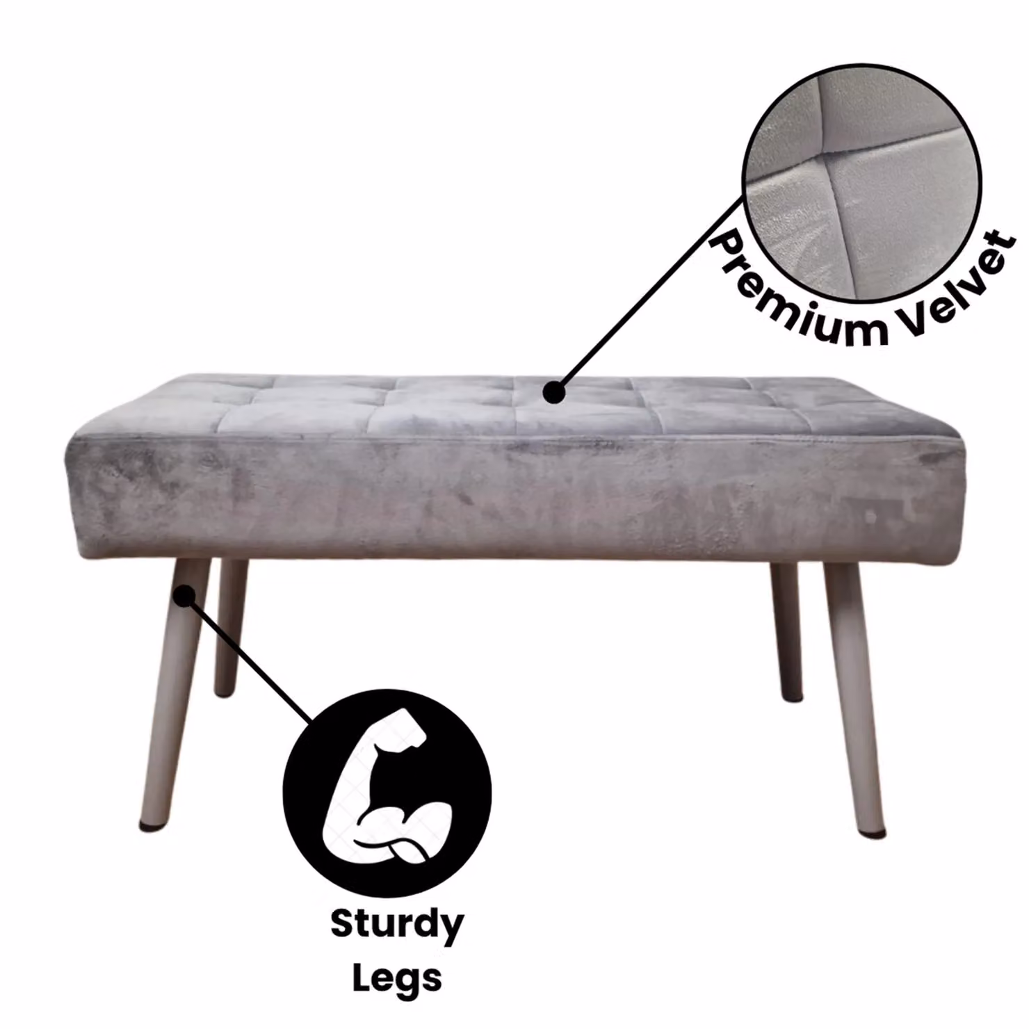 KOSY KOALA Modern Wooden Dining Furniture Set in Brown and Grey with 4 Grey Velvet Chairs and 1 Bench – 2