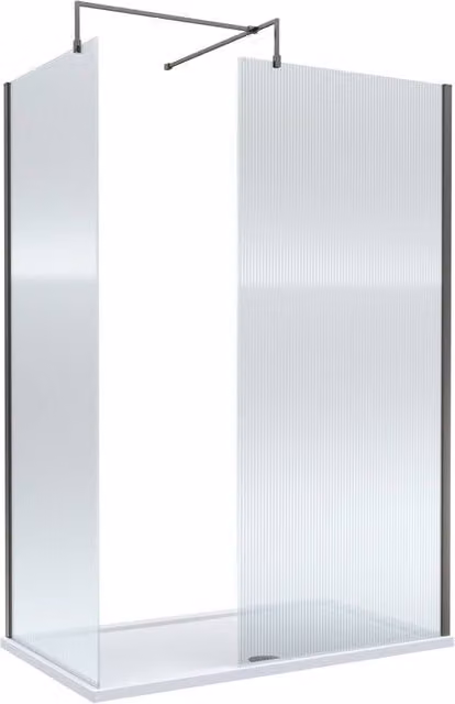 Balterley Fluted Walk-In Wetroom Bundle in Gunmetal and Silver, W: 1400 mm, D: 800 mm – 1