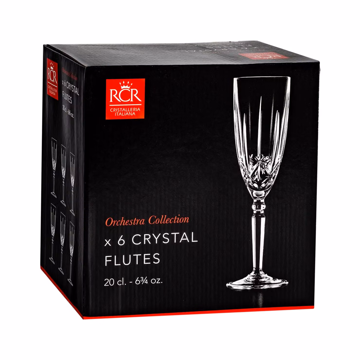RCR Crystal Orchestra Cut Glass Champagne Flute Set, 6 x 200ml, Clear – 3