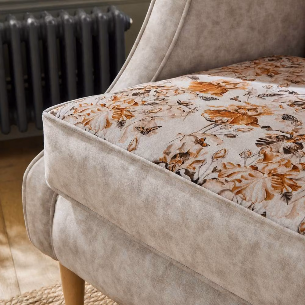 Stratus Interiors Luxury Floral Wingback Accent Chair in Beige Fabric with Solid Wood Frame – 2