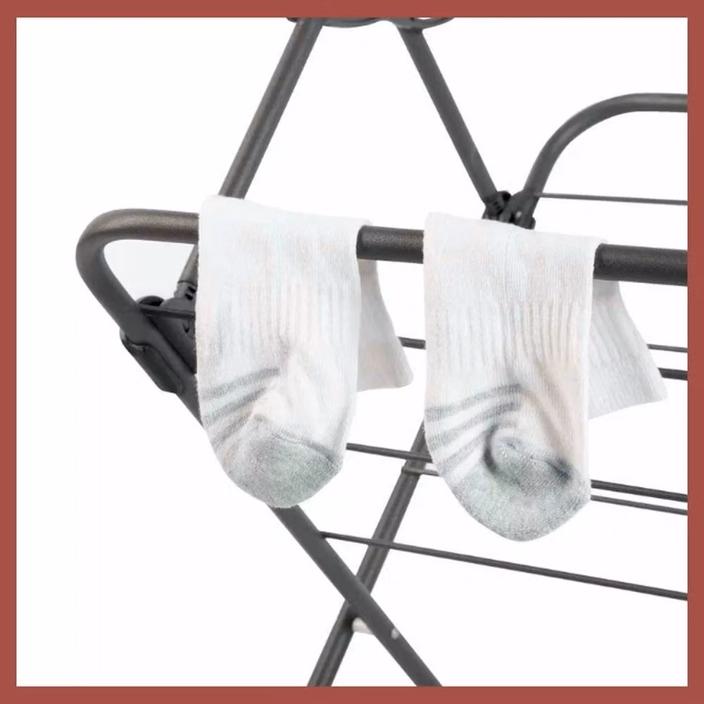 VOGREX 3-Tier Foldable Clothes Airer with Hooks, 15m Laundry Drying Rack, Black – 3
