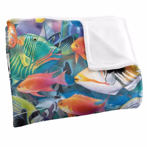 JQ Licensing Royce Mcclure Tropical Fish Jam Pattern Super Soft Fleece Throw Blanket, White and Multicolour, W/D/H: 152 x 127 cm – 2