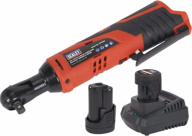 Loops 12V 3/8 inch Sq Drive Ratchet Wrench Kit with Variable Speed Control and Two Batteries in Red and Multicolour – 1