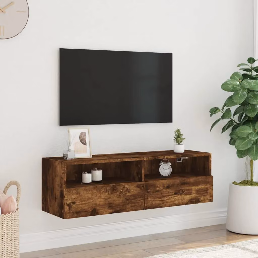 Berkfield Home Smoked Oak Wall Mounted TV Cabinet in Brown, W/D/H: 100 x 30 x 30 cm – 3