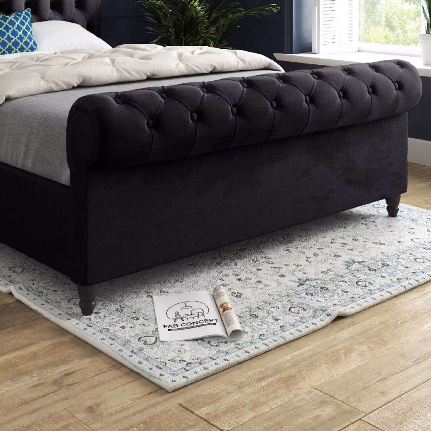 KDMD Sienna Sleigh Upholstered Soft Velvet Bed Frame in Black, Size: Super King, W/D/H: 200 x 189 x 119 cm – 3