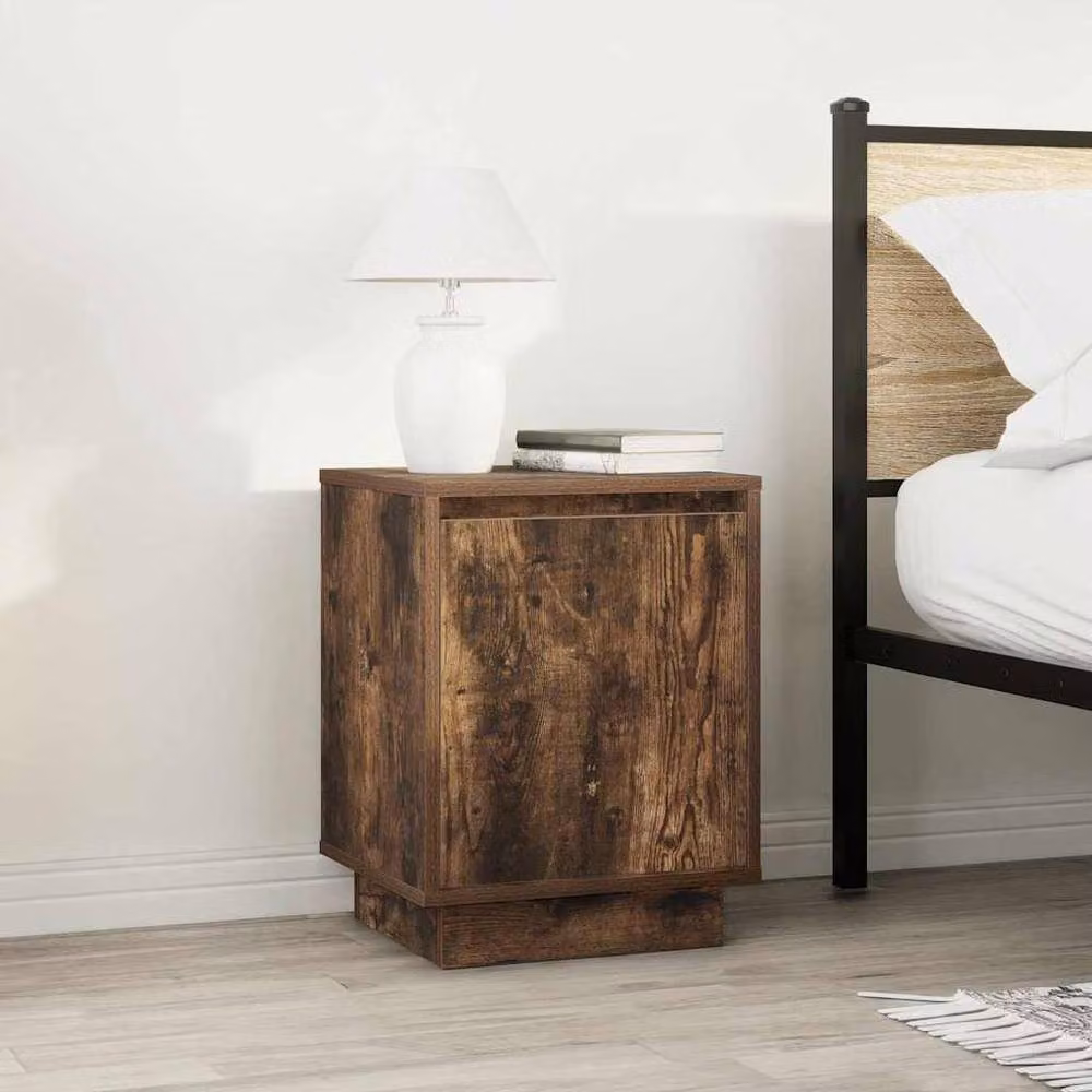 Berkfield Home Bedside Cabinets with Integrated LED Lights, Smoked Oak, 2 Pack, W: 38 cm, D: 34 cm, H: 50 cm – 4