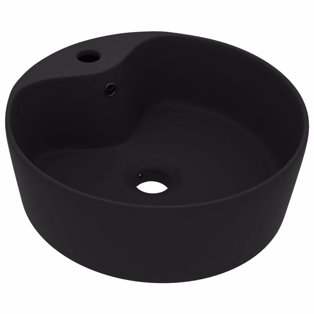 Berkfield Home Luxury Ceramic Round Countertop Wash Basin with Overflow, Matt Black, W: 36 cm, D: 13 cm – 2