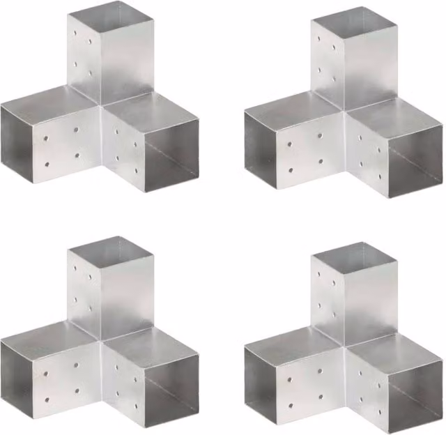 Berkfield Home Y Shape Post Connectors, 4 Pack, Galvanised Metal, Silver, 81 x 81 mm – 1