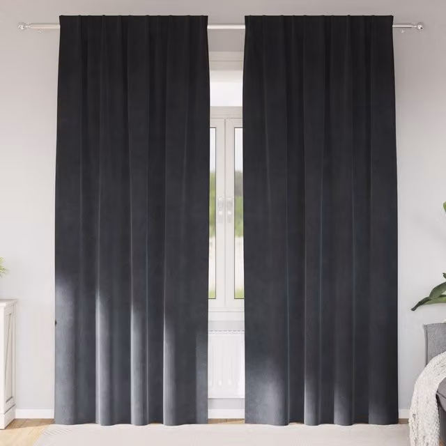 Berkfield Home Blackout Velvet Curtains, 2 Pack, Grey, W: 140 cm, H: 225 cm