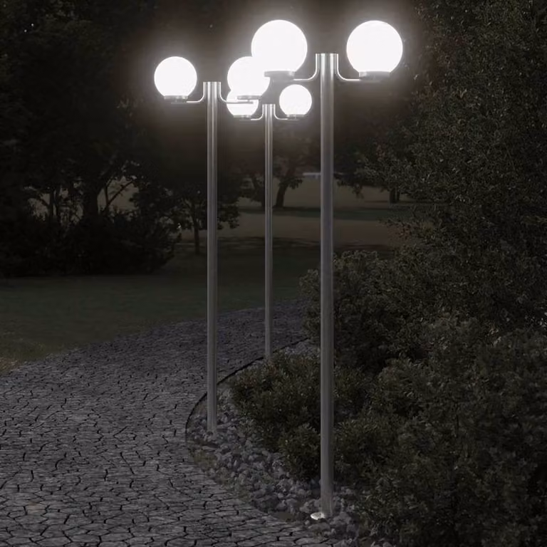 Berkfield Home Set of 3 Silver Stainless Steel Outdoor Floor Lamps, Height: 215 cm