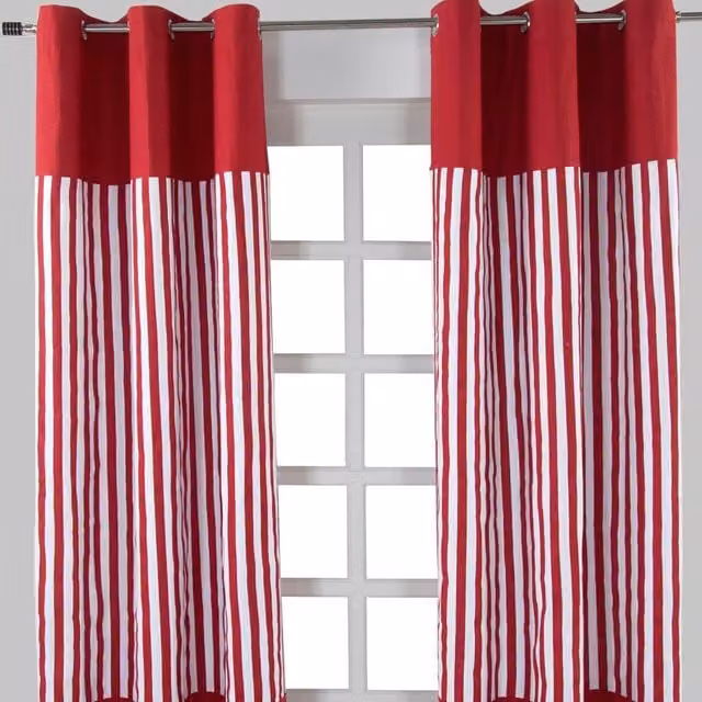 Homescapes Red Striped Cotton Eyelet Curtain Pair