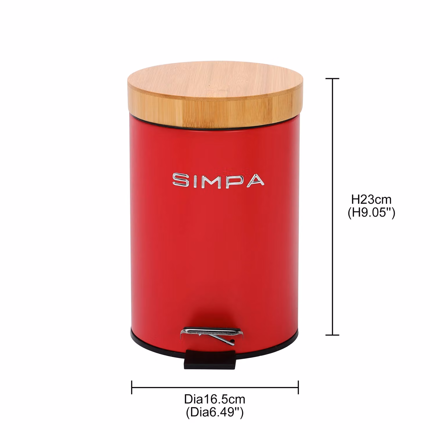 Simpa 3L Soft-Closing Pedal Dustbin with Bamboo Lid in Red – 3