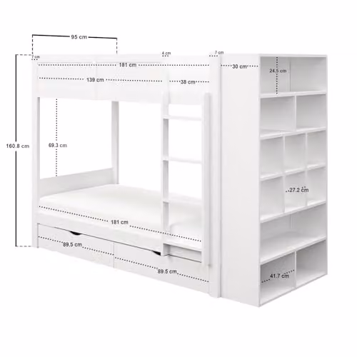 Flair Furnishings Ruby White Wooden Bunk Bed with Storage and Drawers, W/D/H: 160.8 x 90 x 95 cm – 3