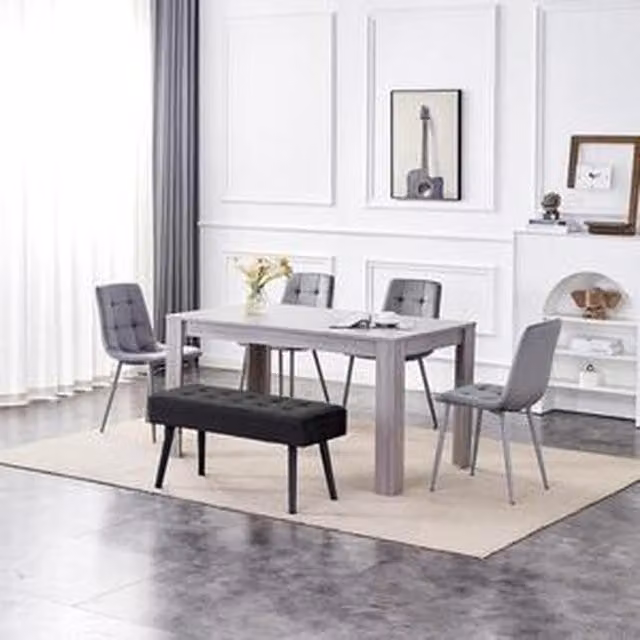 Kosy Koala Modern Rectangular Dining Set with Table, 4 Chairs and Bench in Grey and Black