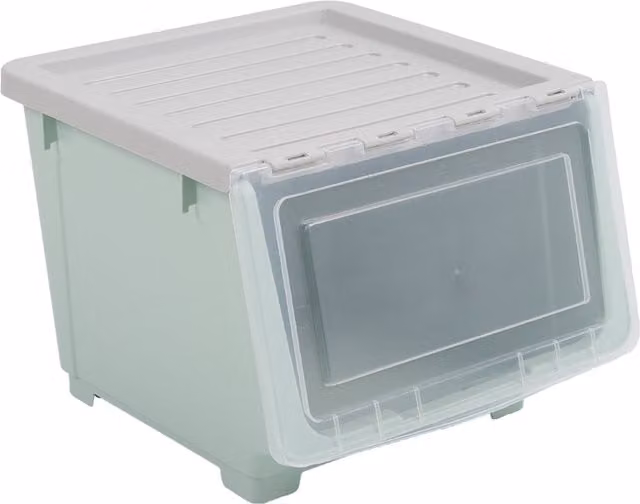Kidkid Stackable Plastic Storage Box with Lid and Wheels for Childrens Rooms, Green and Transparent