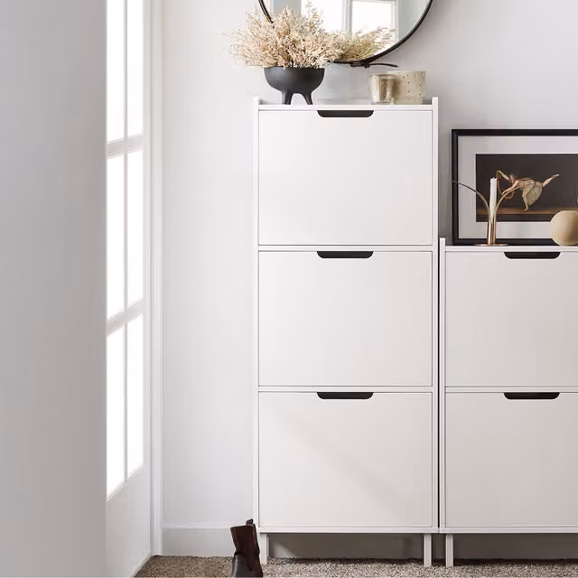 SoBuy Minimalist 3 Flip-Drawer Shoe Rack in White