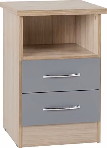Seconique Nevada 2 Drawer Bedside Table in Grey Gloss, W: 40 cm, D: 40 cm, H: 61 cm