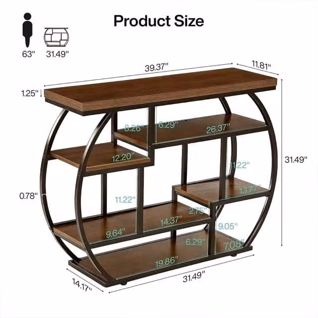 VOGREX Industrial Console Table in Brown, Narrow Entryway and Sofa Table