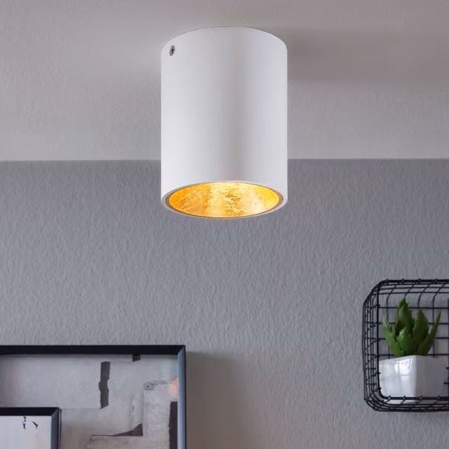 Eglo Polasso Modern Cylindrical LED Ceiling Light in White and Gold/Brass – 1