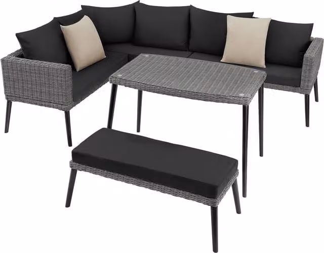 tectake Pula 4-Person Rattan Lounge Set with Powder Coated Aluminium Frame and Upholstered Cushions in Grey – 1