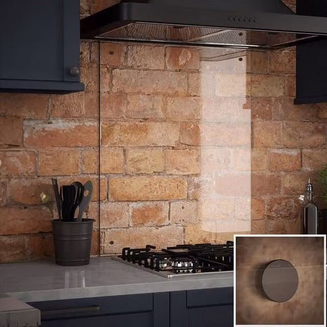 Generic Clear Glass Kitchen Splashback in Grey with Gunmetal Caps, W: 60 cm, H: 75 cm