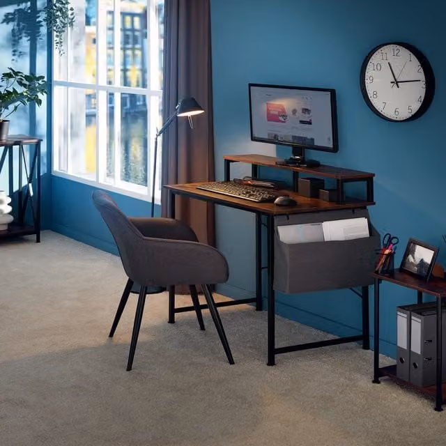 tectake Industrial Computer Desk with Shelf and Fabric Bag in Black and Brown, Width: 120 cm