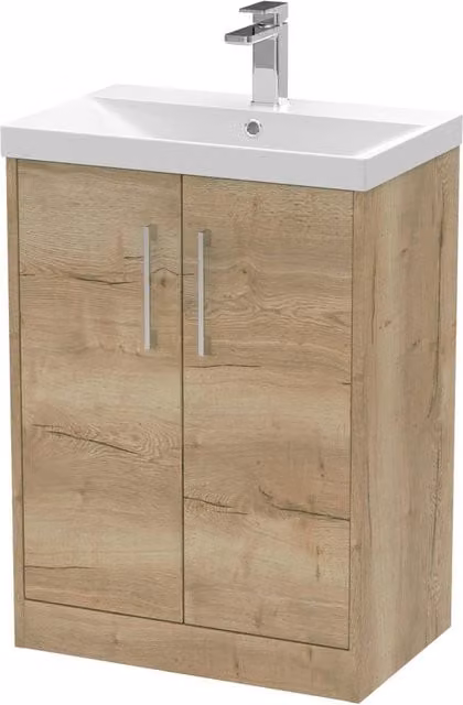 Balterley Winshill Contemporary 2 Door Freestanding Bathroom Vanity Basin Unit, Light Oak, Width: 60 cm, Brown – 1