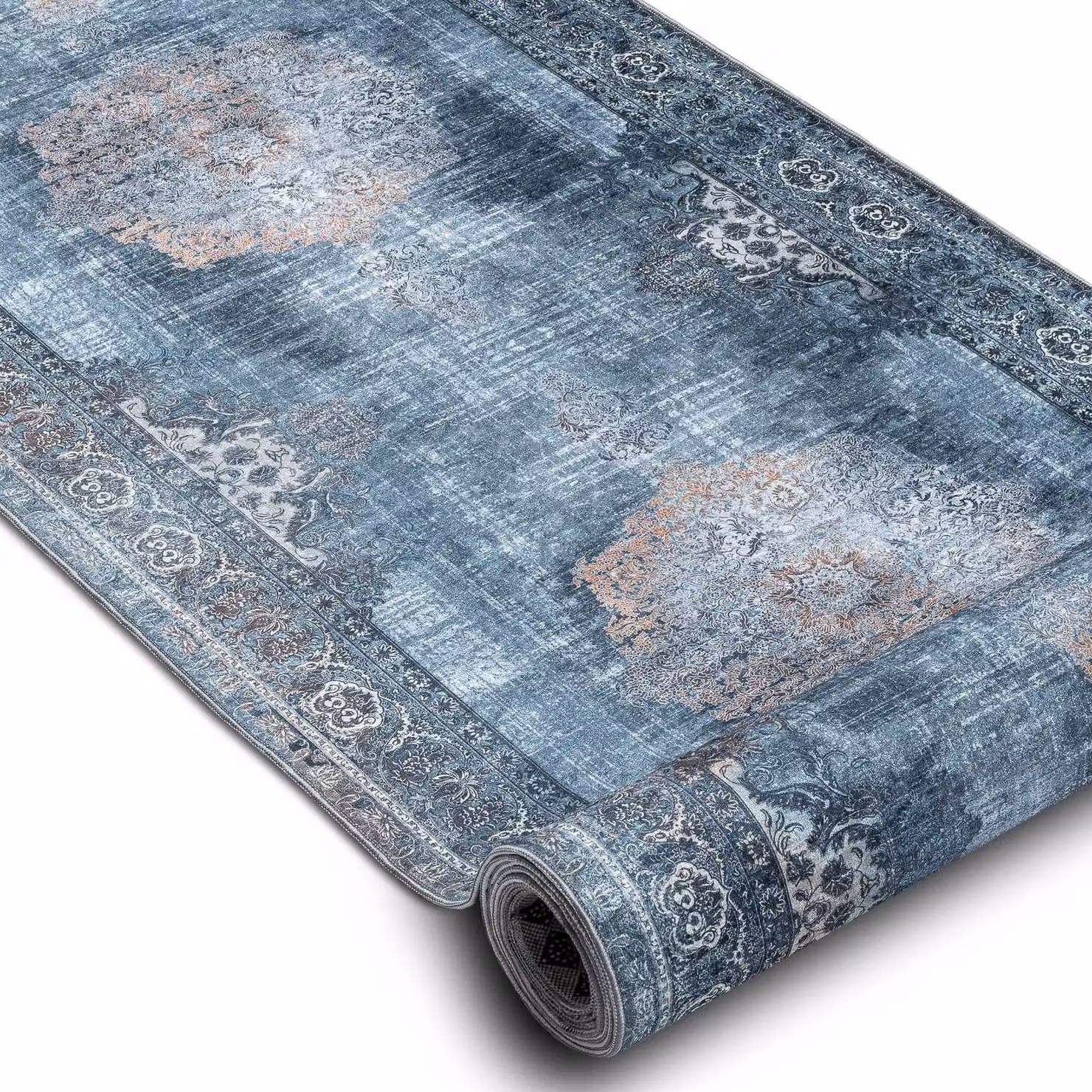 RugsX Lotus Anti-Slip Square Runner in Grey and Blue, W/D: 120 x 120 cm – 2