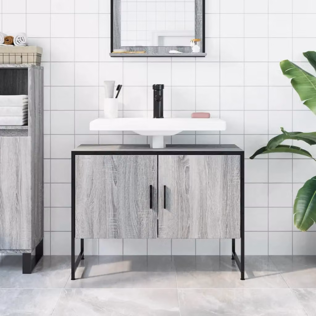 Berkfield Home Grey Sonoma Wall Mounted Bathroom Sink Cabinet W/D/H: 80 x 33 x 60 cm – 2