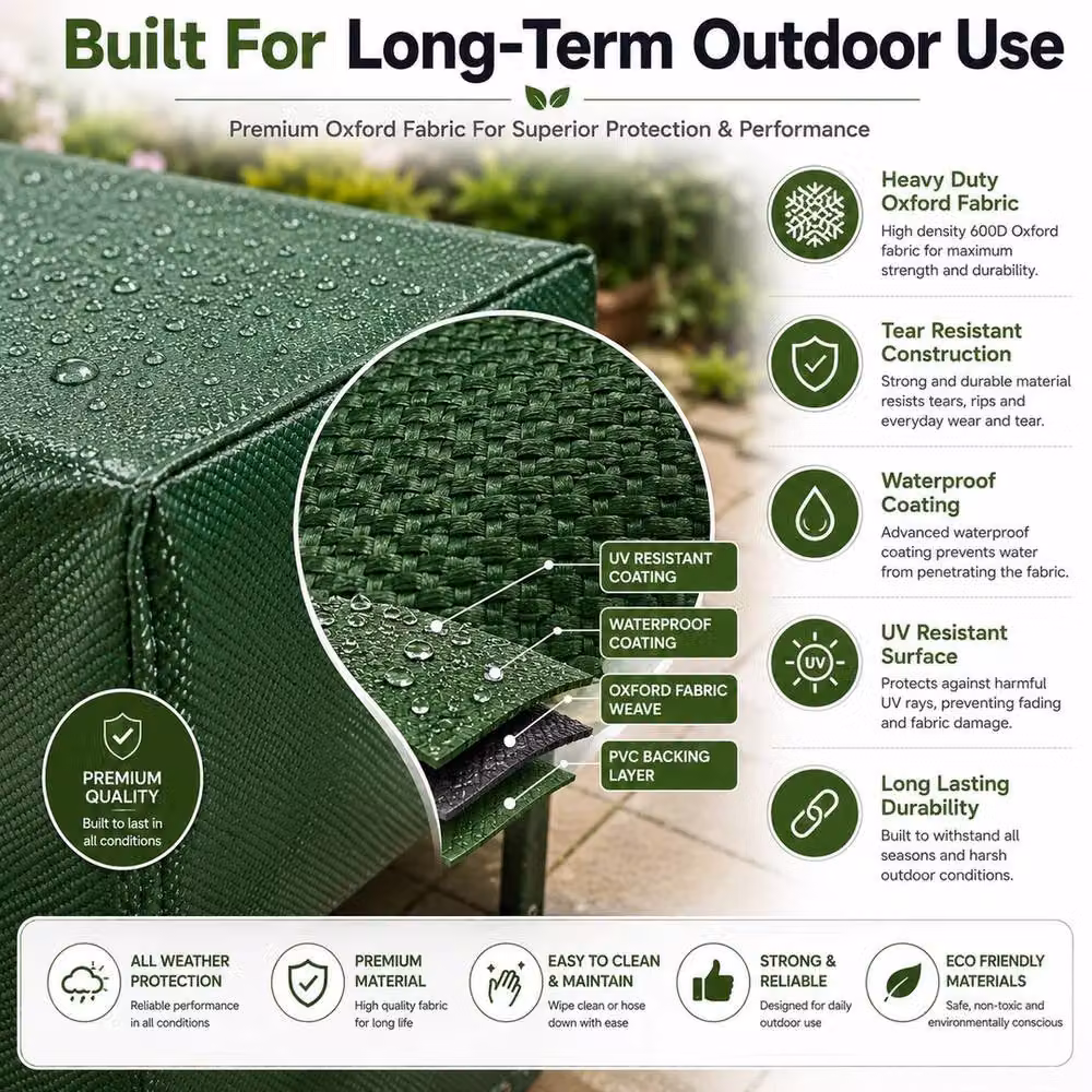 NESTLUNE Heavy Duty Water Repellent 3 Seater Garden Bench Seat Cover in Green, W/D/H: 100 x 15 x 15 cm – 5