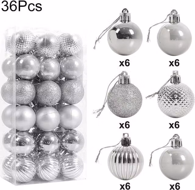 Living and Home 36-Piece Silver Christmas Tree Bauble Decoration Set – 1