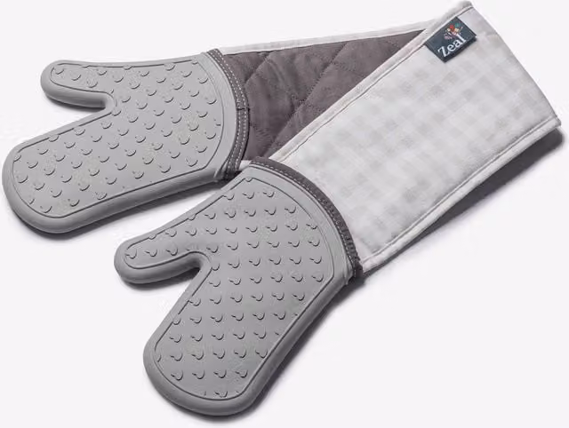 Zeal Steam Stop Waterproof Non-Slip Silicone Double Oven Gloves in Light Grey