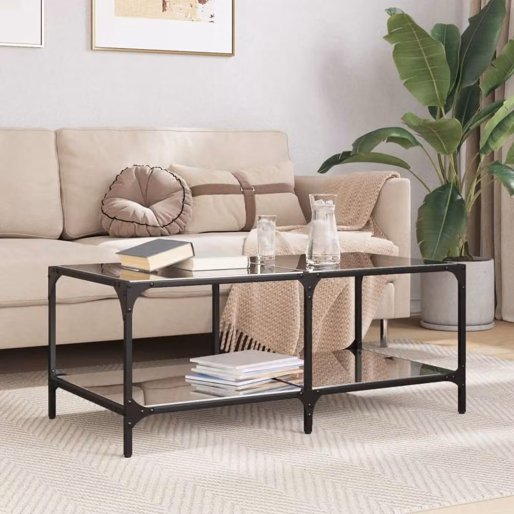 Berkfield Home Modern Rectangular Coffee Table with Black Glossy Glass Top and Steel Frame, W: 98.5 cm, D: 50 cm, H: 40 cm – 2