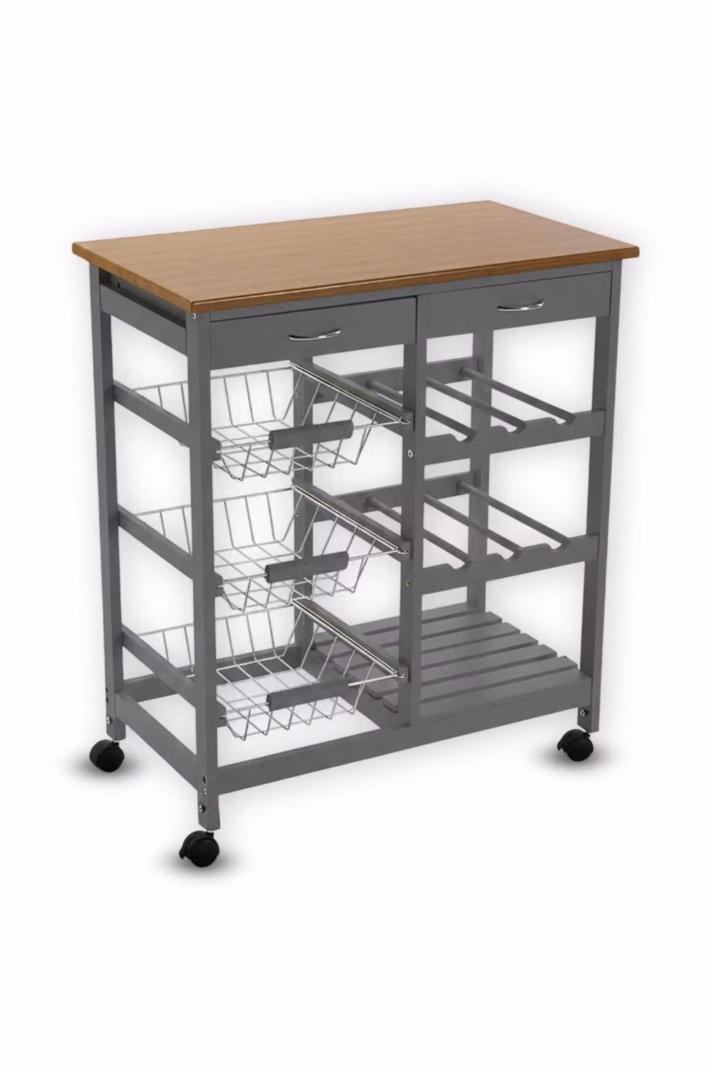 Hygrad Kitchen Trolley Island Dining Cart with Oak Worktop and Basket Storage in Grey, W/D/H: 76 x 37 x 66 cm – 5