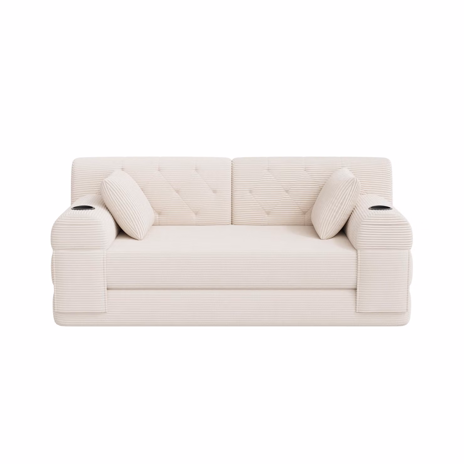 Aosom UK Beige Corduroy Convertible Sleeper Sofa with High-Density Foam and Cup Holder, W: 80 cm, D: 168 cm, H: 81 cm – 2