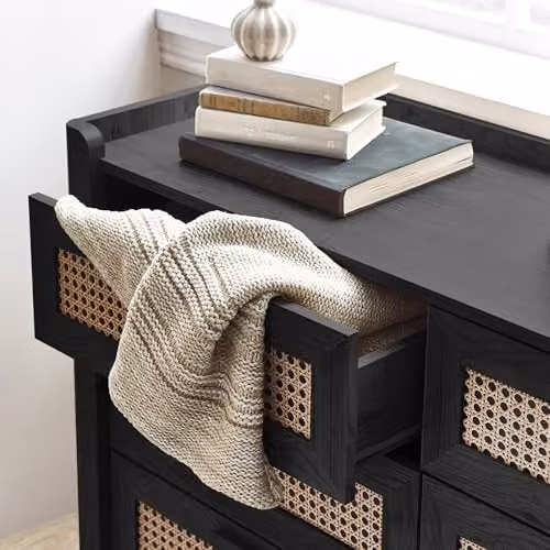 Julian Bowen Sydney Rattan Print 6 Drawer Wide Chest in Black – 3